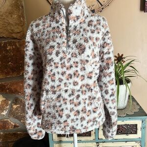 SO Cozy Softest Sherpa Pink Gray Animal Print 1/4-Zip Jacket Juniors Sz XXL